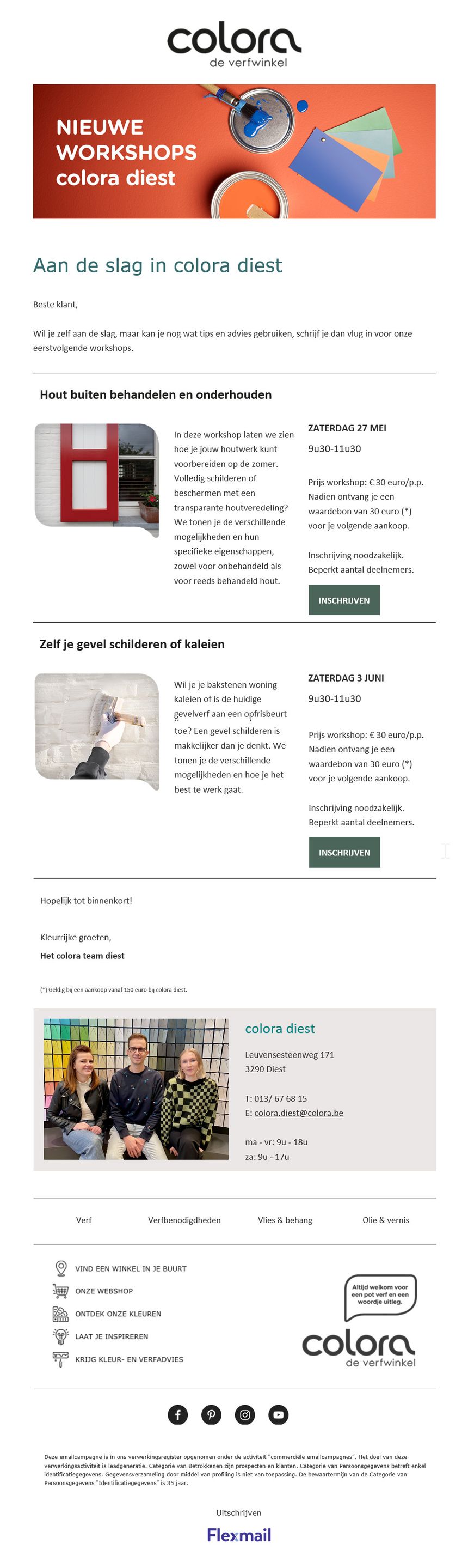 Onderwerp: Schrijf je nu in voor onze workshops omtrent buiten schilderen.