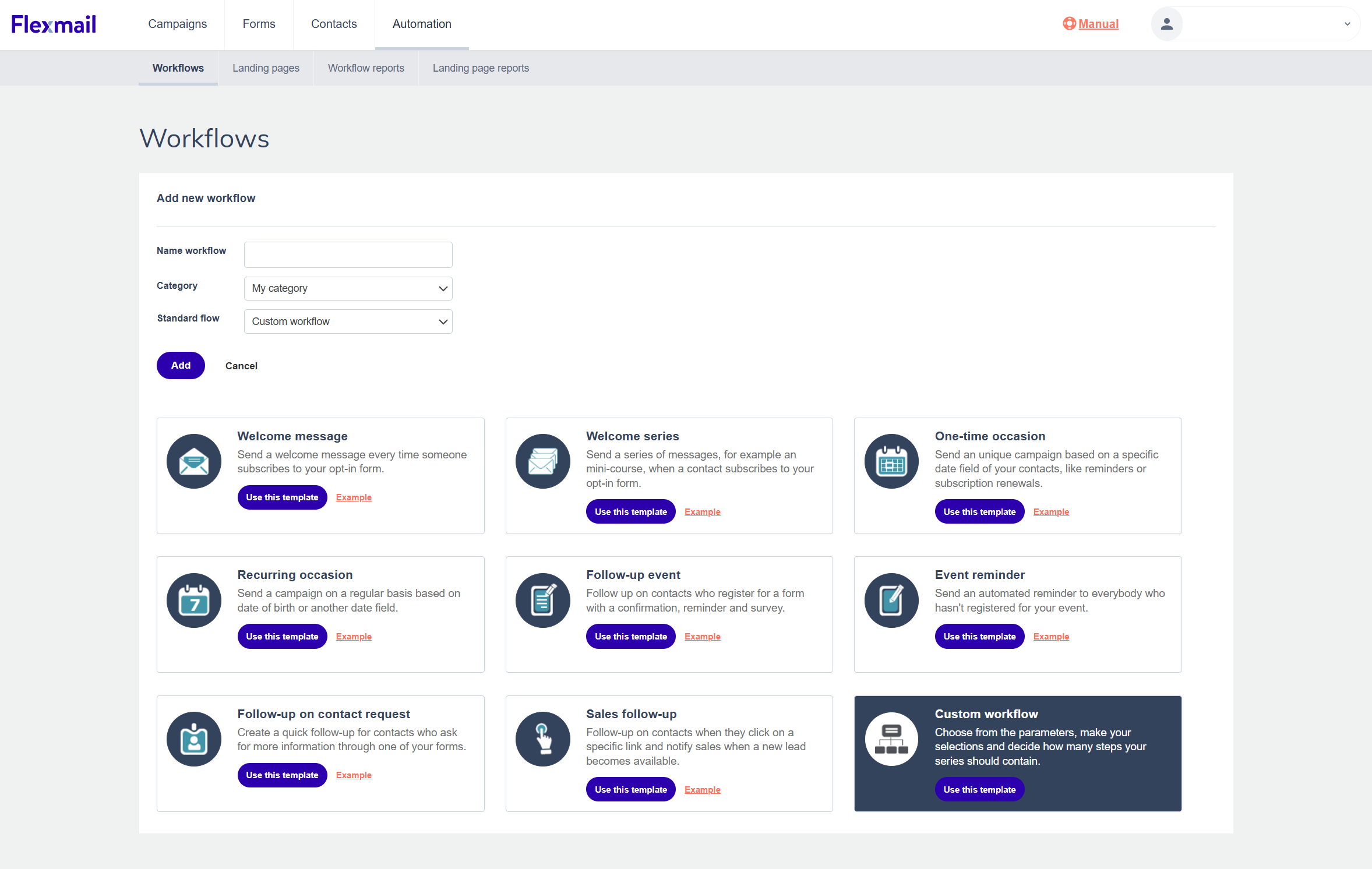 Flexmail e-mailmarketing software - kies uit verschillende soorten workflows