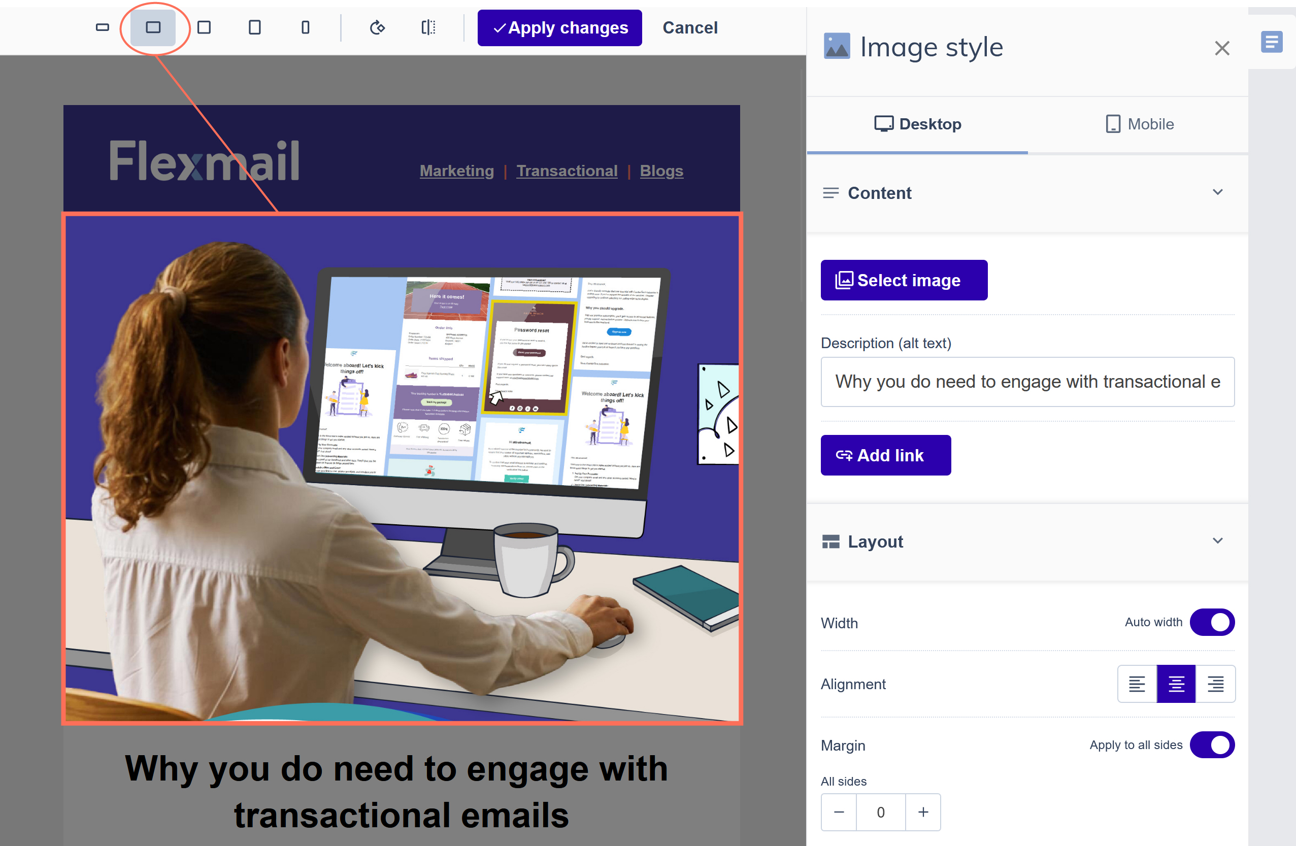 screenshot of the inline image editor