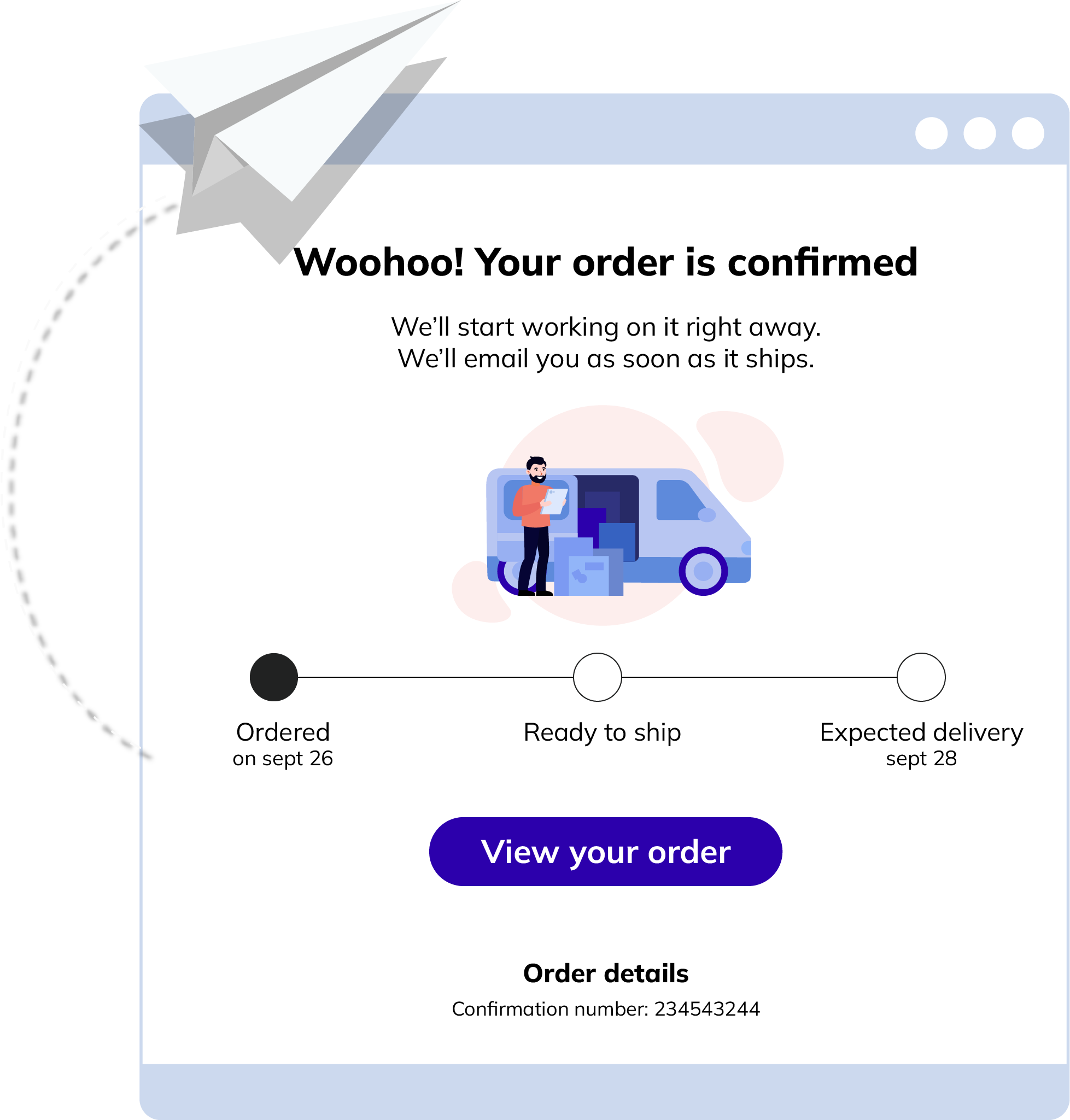 In dit soort transactionele mails kan je bijvoorbeeld een tracking link naar het gekochte product meesturen.