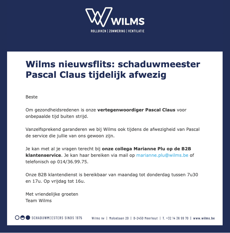 Wilms nieuwsflits – Vertegenwoordigers