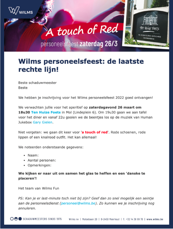 Team Wilms nieuwsflits – Personeelsfeest